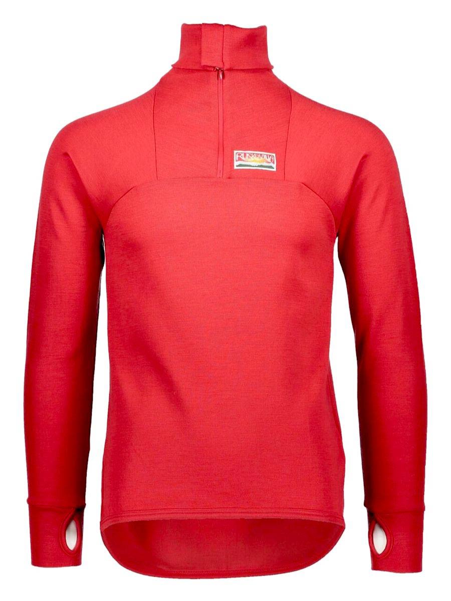 Ruskovilla red merino wool outdoor base layer shirt